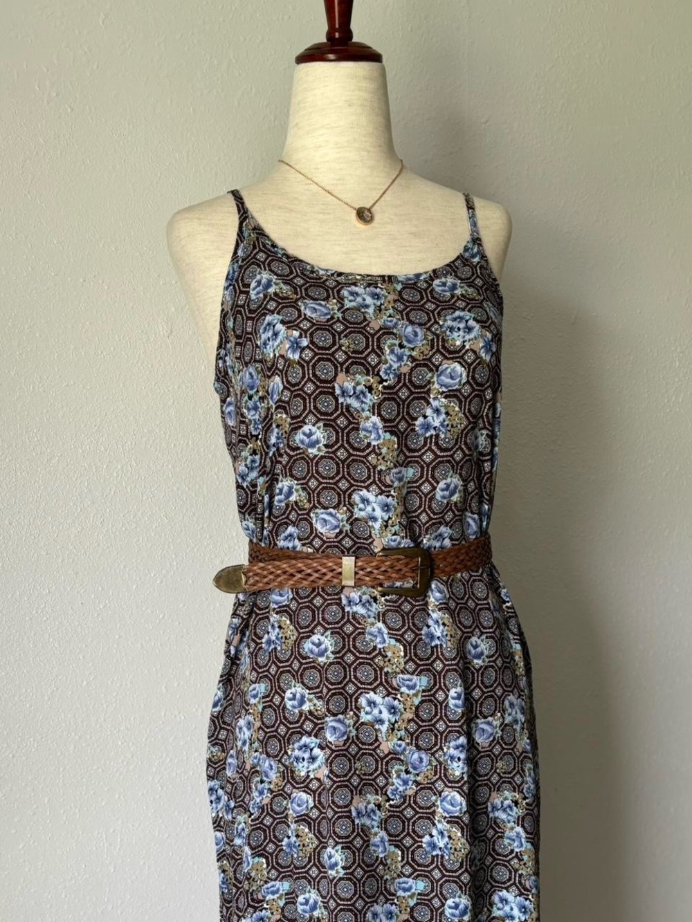 Brown and blue floral maxi dress